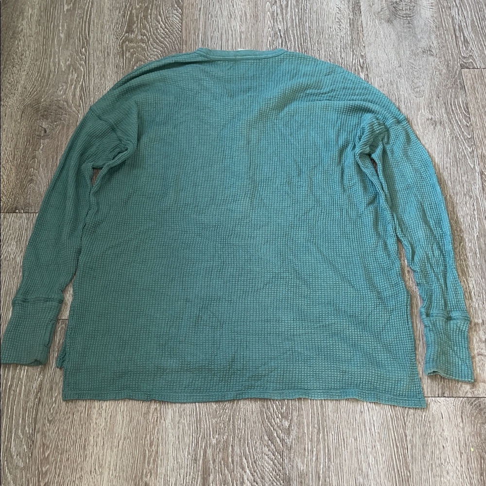 Aerie Teal Long Sleeve Henley oversized waffle knit casual top medium - Picture 5 of 5